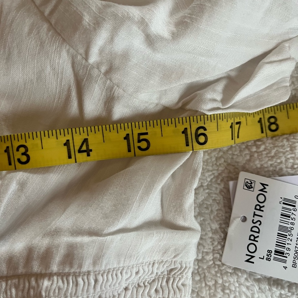 Nordstrom BP White Smocked Mini Dress with Puff Sleeves Juniors Size Large - Picture 6 of 15